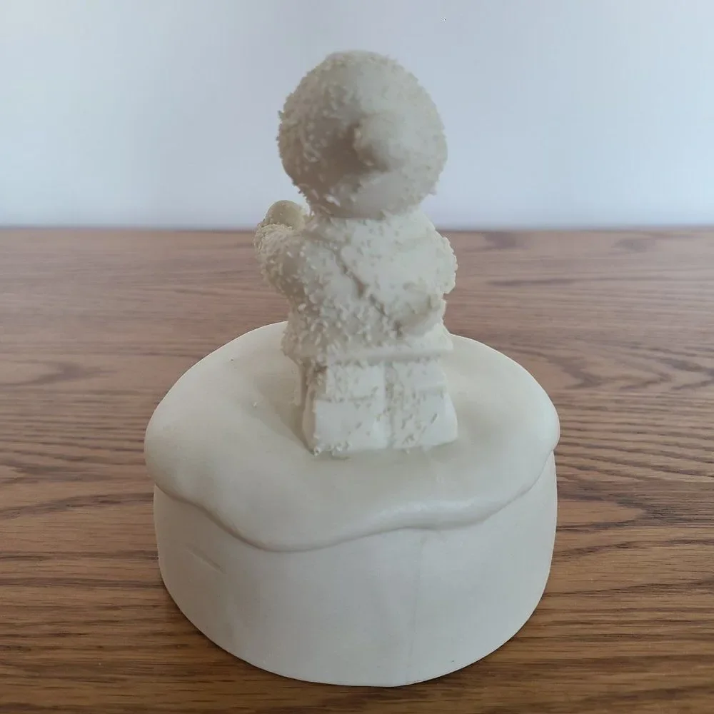 Porcelain Bisque Holiday Christmas Music Box Boy Building Snowman 